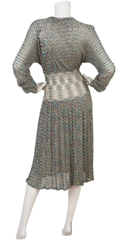 1970s Lurex & Rayon Knit V-Neck Dress