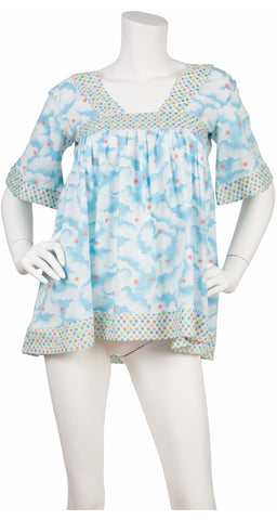 1970s Star & Cloud Print Cotton Blouse