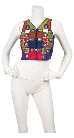1970s Patchwork Leather & Wool Knit Vest
