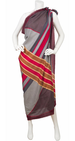 1970s 53" Interlocking "V" Wool & Silk Shawl