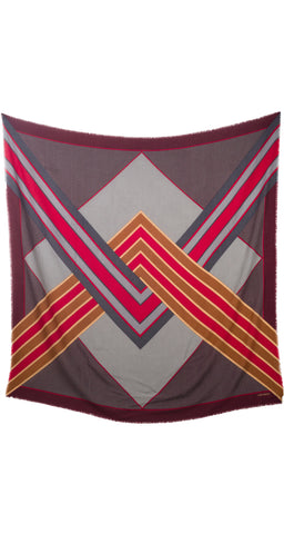 1970s 53" Interlocking "V" Wool & Silk Shawl