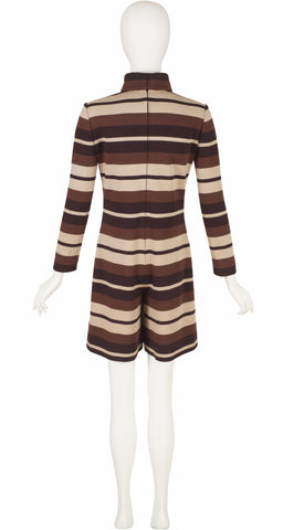 1970s Brown Striped Wool Jersey Turtleneck Romper