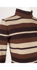 1970s Brown Striped Wool Jersey Turtleneck Romper