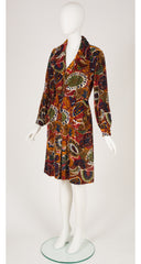 1960s Printed Velvet Pointed Collar Dress