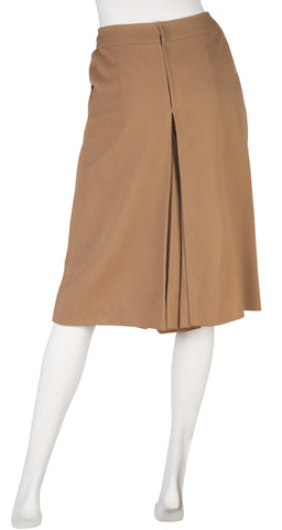 1970s Tan Wool Gabardine & Leather Culottes