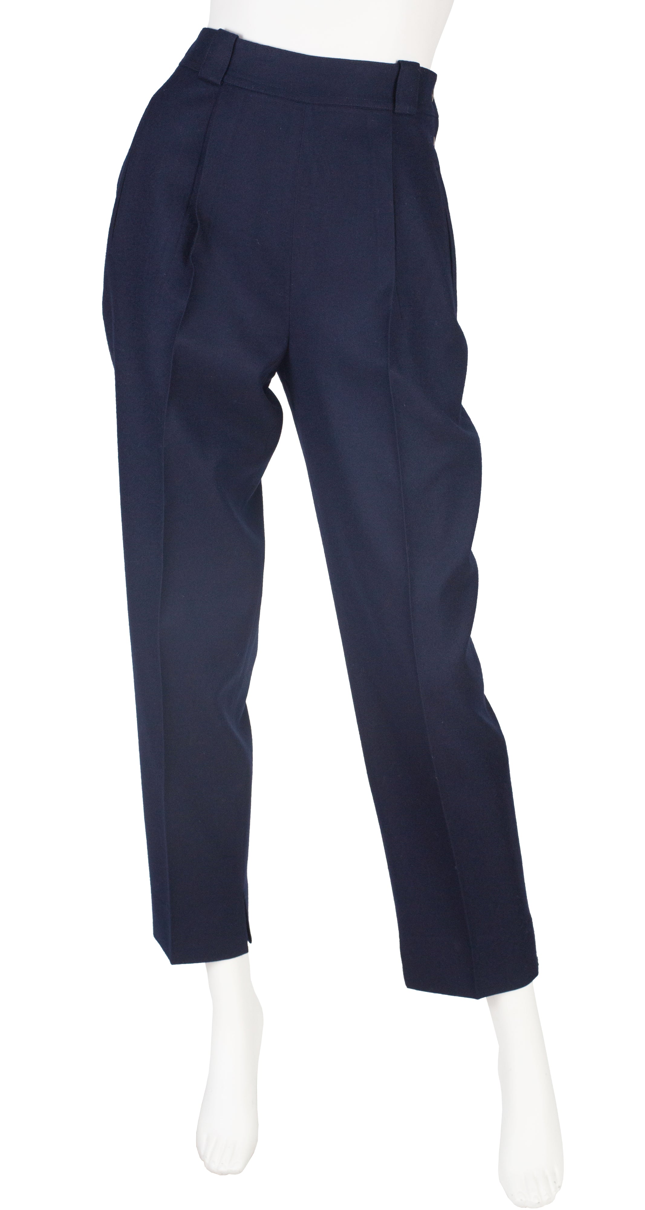 1980s Navy Wool High-Waisted Trousers