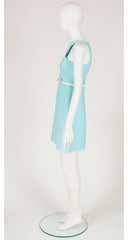 1990s Mod Ribbed Baby Blue Cotton Mini Dress