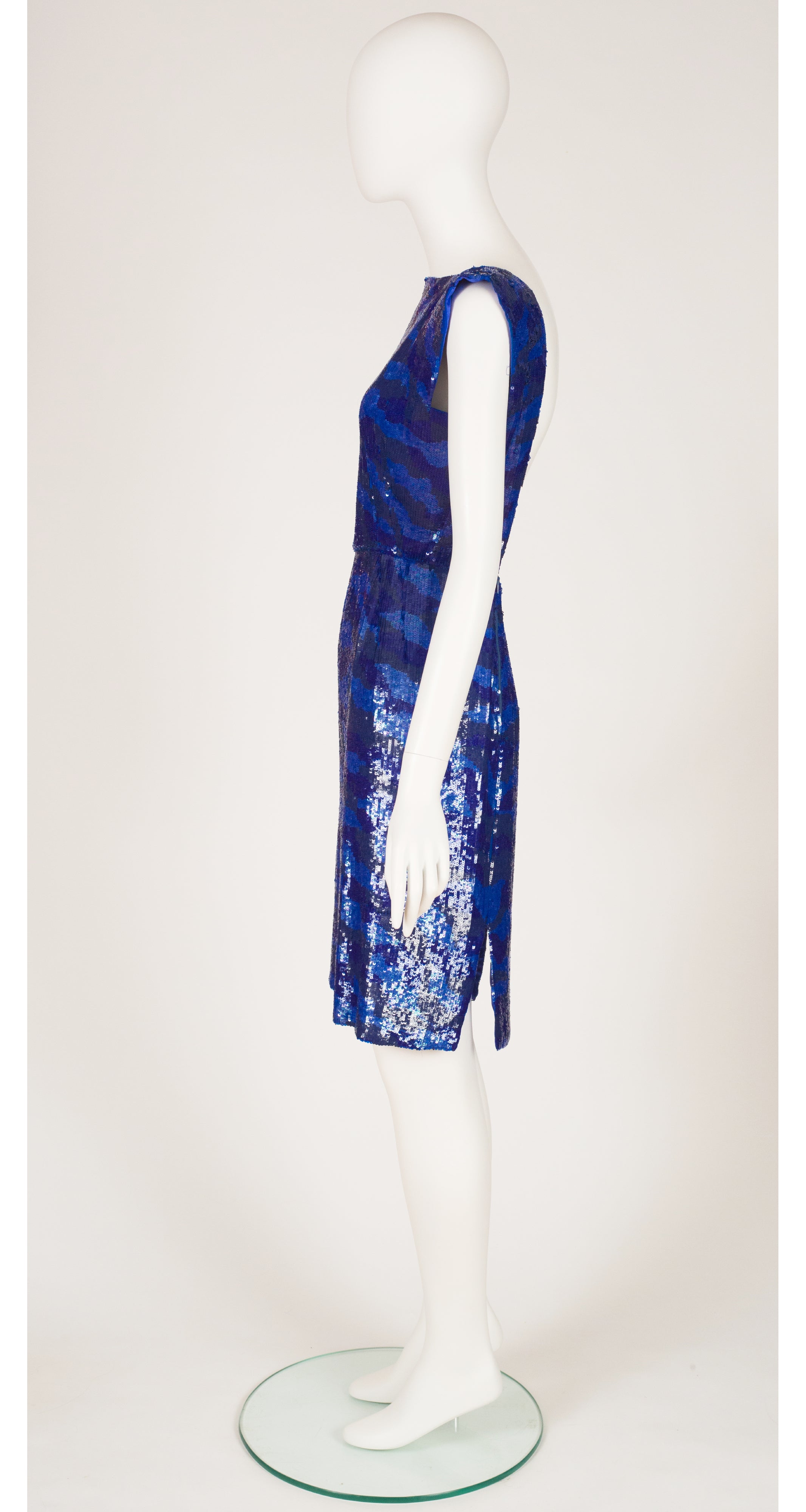 1980s Blue Sequin Backless Dress