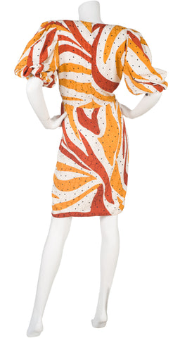 1980s Silk Jacquard Plunge Neck Party Dress