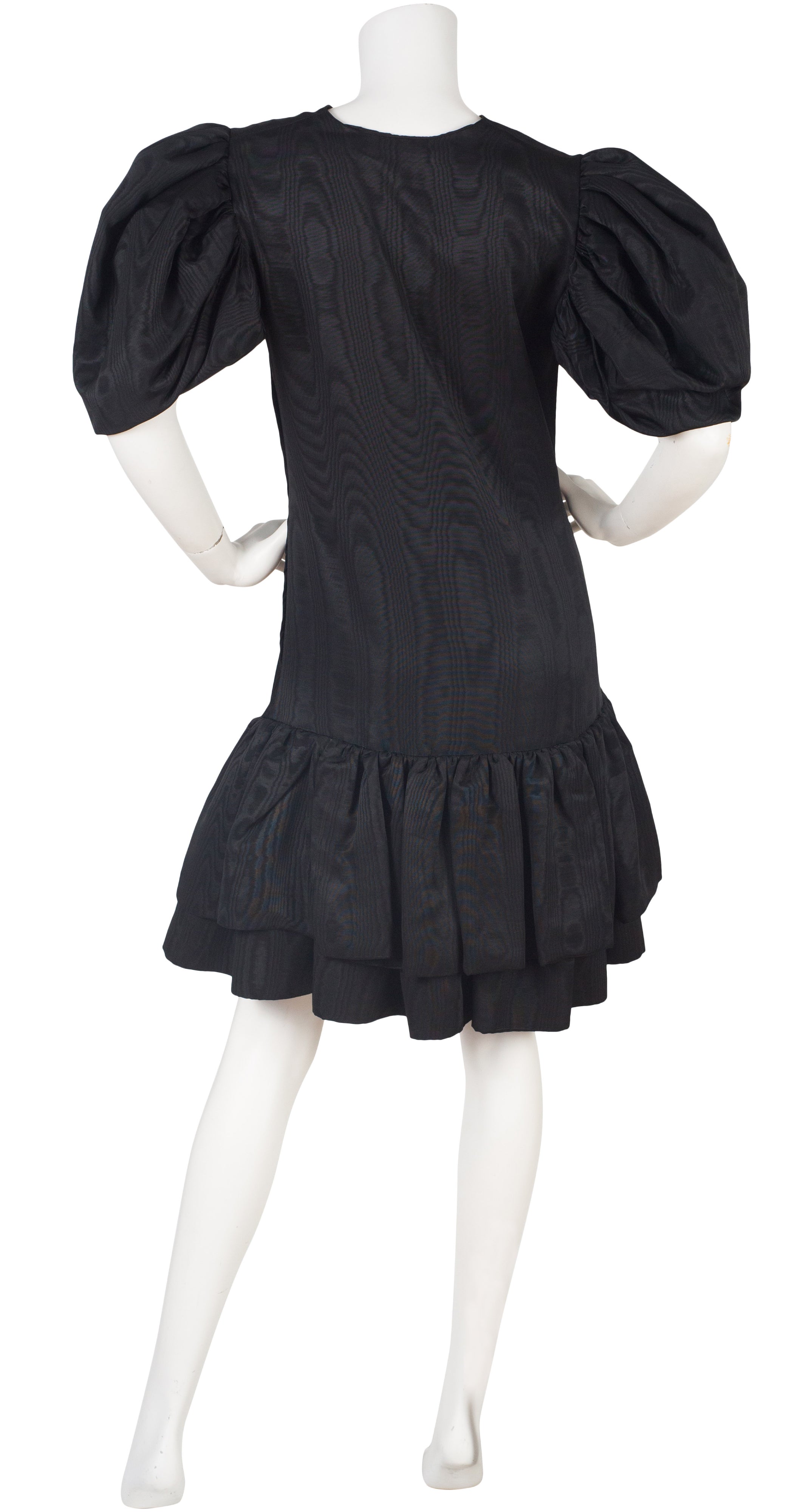 1980s Black Moire Taffeta Party Dress