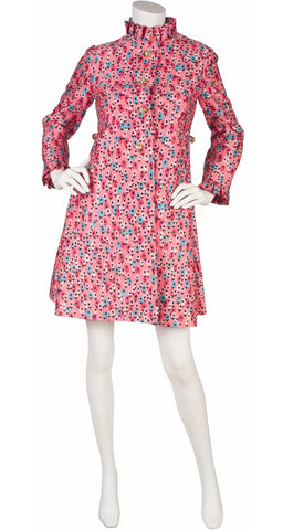 1960s Tulip Print Pink Raw Silk Coat