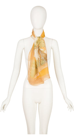 1990s Cheetah Celestial Print Silk Chiffon Long Scarf