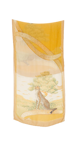 1990s Cheetah Celestial Print Silk Chiffon Long Scarf