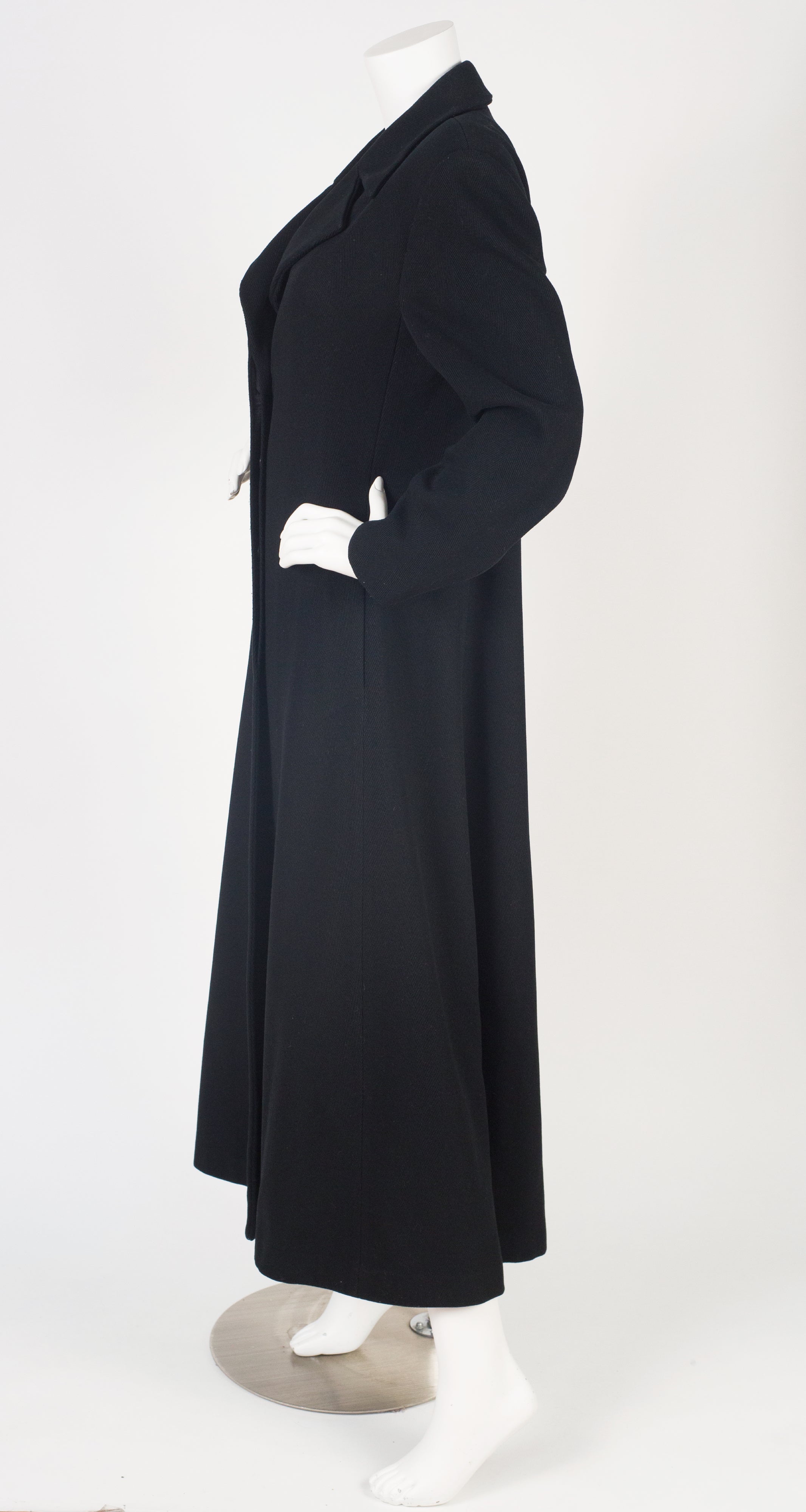 1990s Minimalist Black Wool Floor Length Coat