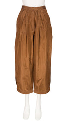 1981 S/S Brown Silk Taffeta Quilted Trim Capri Pants