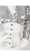 1980s Silver Sequin & Silk Satin Evening Jacket