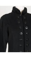 1980s Black Cashmere Fur Trim Double-Breasted Coat