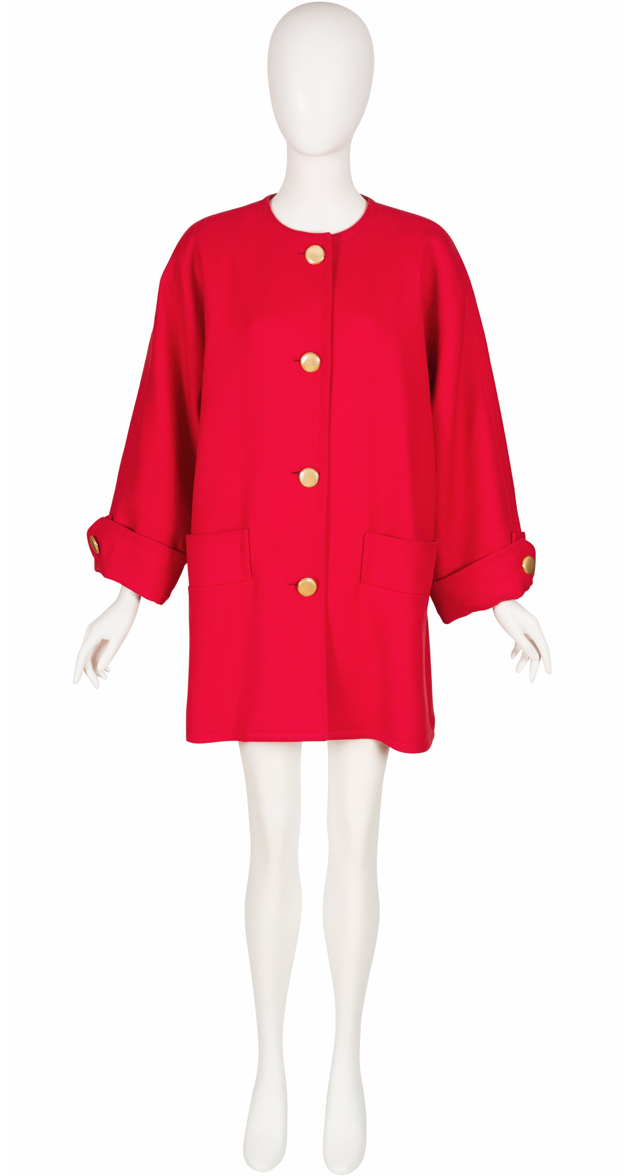 1980s Red Wool Box Cut Wide Sleeve Coat