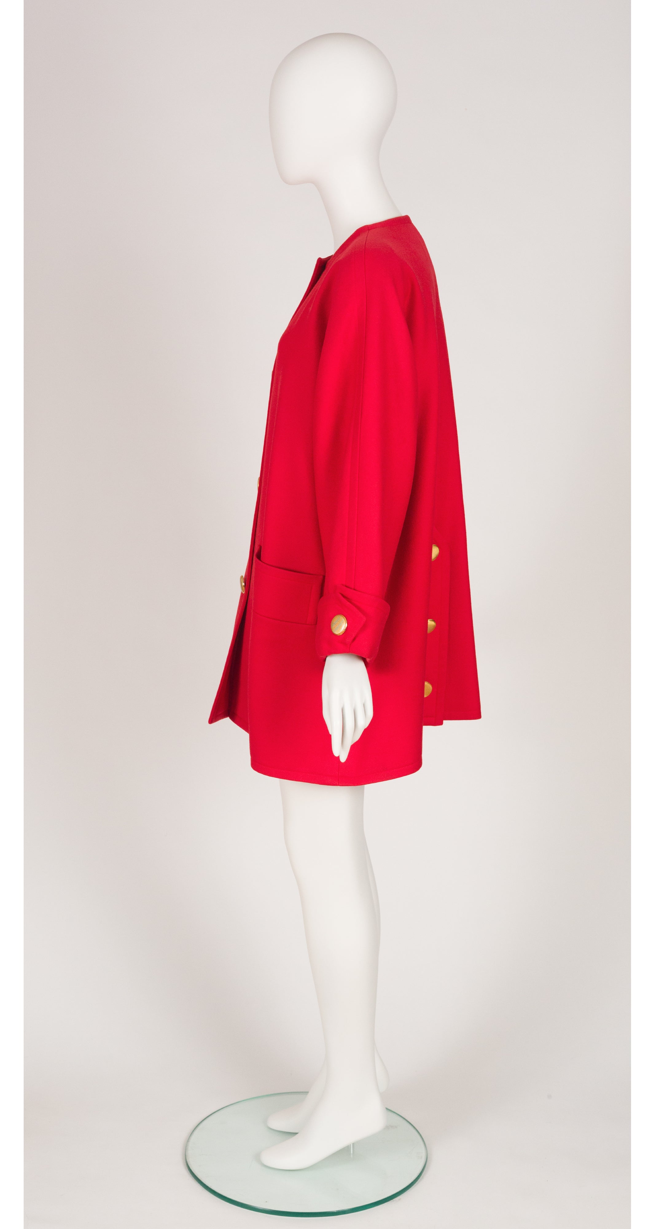 1980s Red Wool Box Cut Wide Sleeve Coat