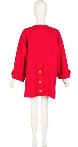 1980s Red Wool Box Cut Wide Sleeve Coat