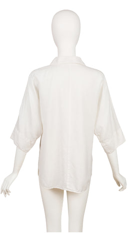 1970s Embroidered Woman Line Drawing White Blouse
