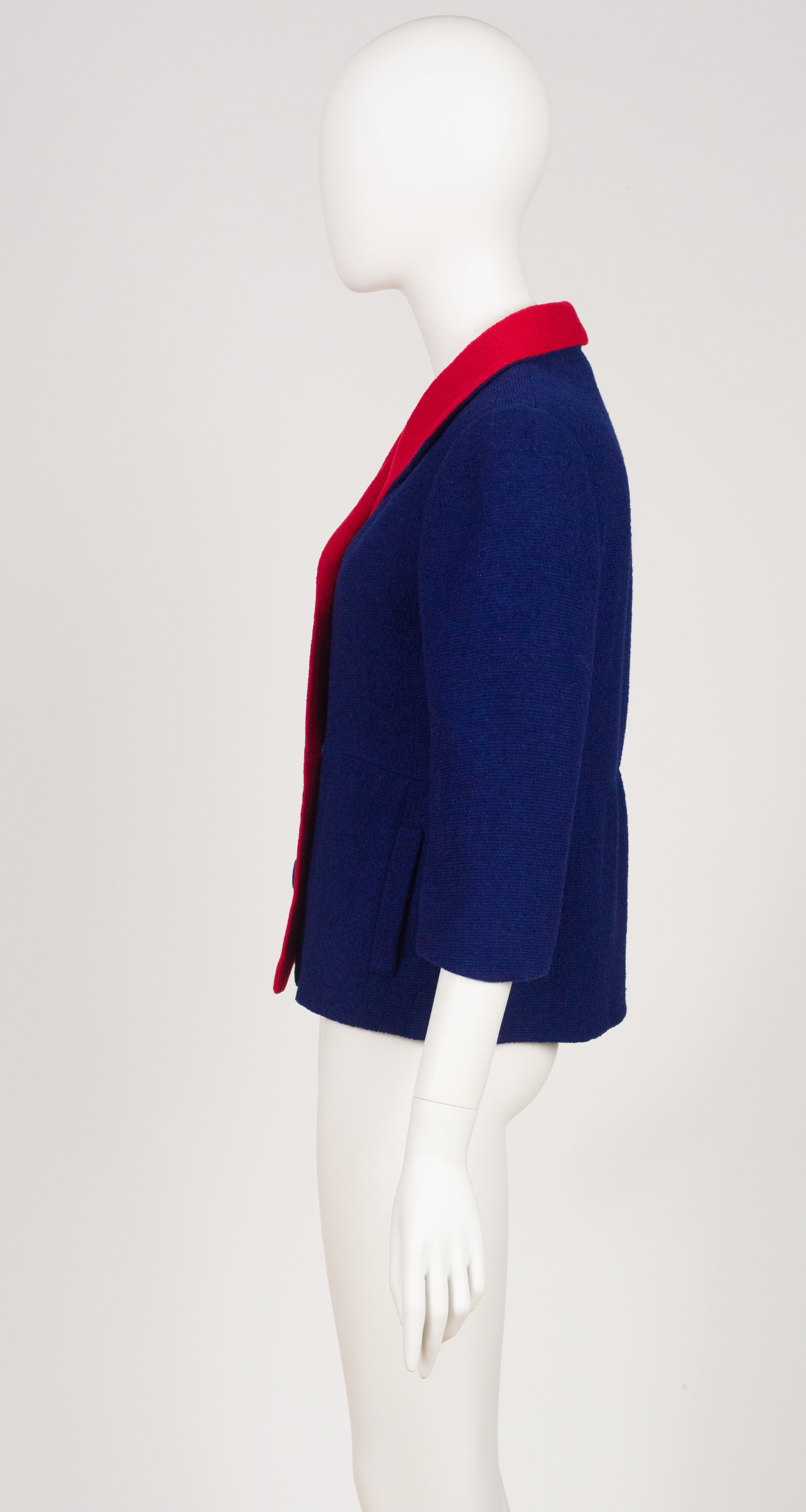 1960s Red & Navy Bouclé Wool Double-Breasted Jacket