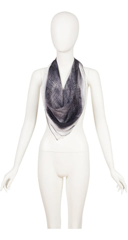 1970s Gradient Gray Cross Hatch Silk Chiffon Scarf