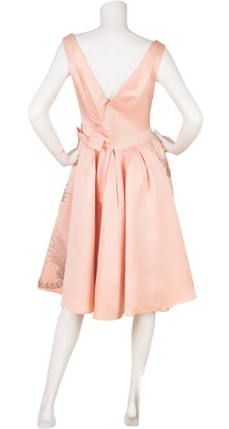 1960s Embellished Pink Satin Cocktail Dress
