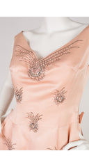 1960s Embellished Pink Satin Cocktail Dress