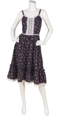 1970s Prairie-Style Calico Floral Cotton Sundress