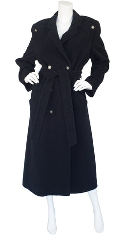 1980s Black Cashmere Double-Breasted Coat