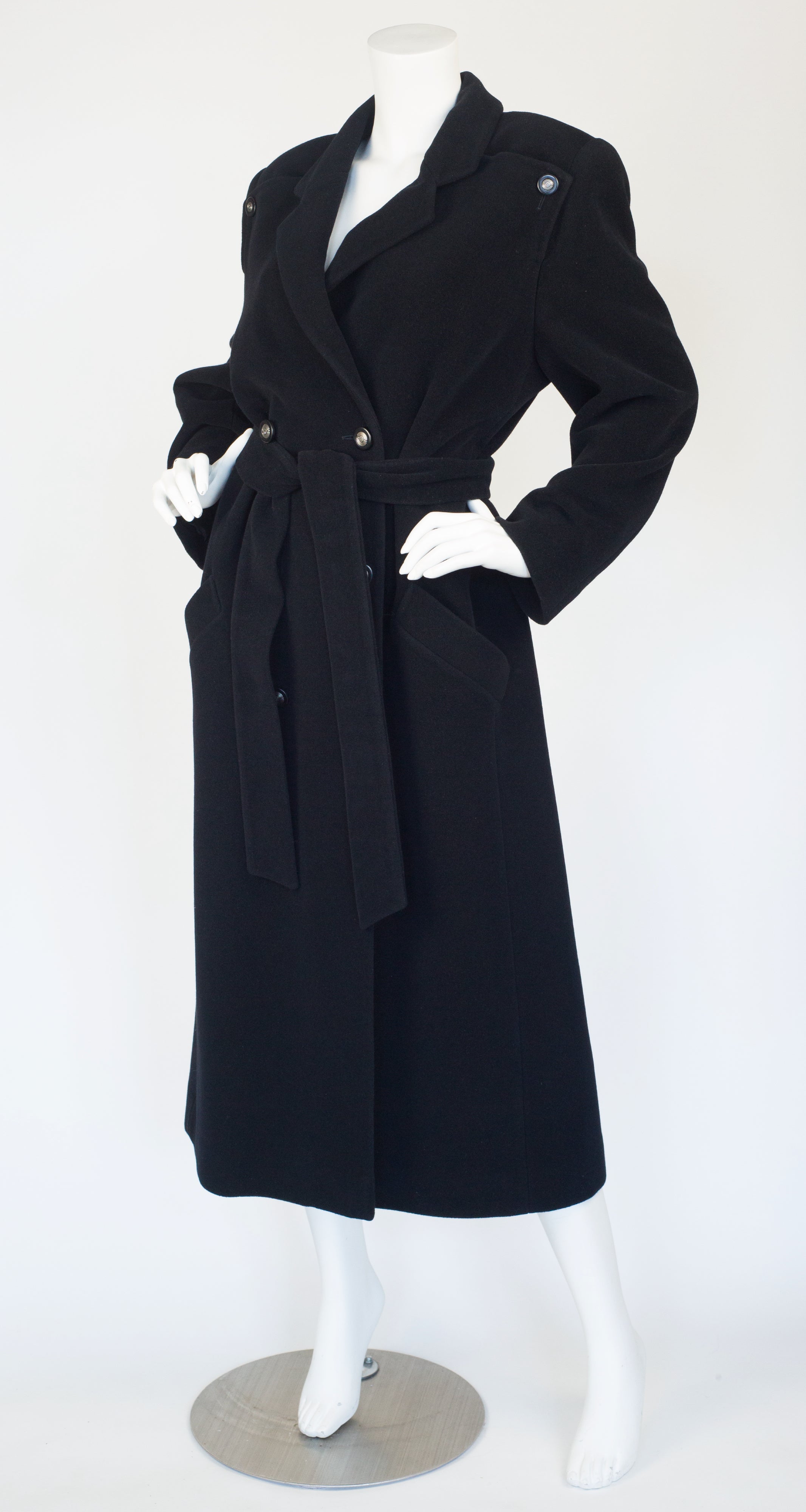 1980s Black Cashmere Double-Breasted Coat