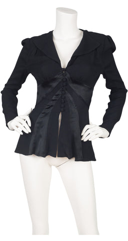 1970s Ossie Clark Design Black Moss Crepe Jacket