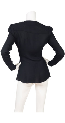 1970s Ossie Clark Design Black Moss Crepe Jacket