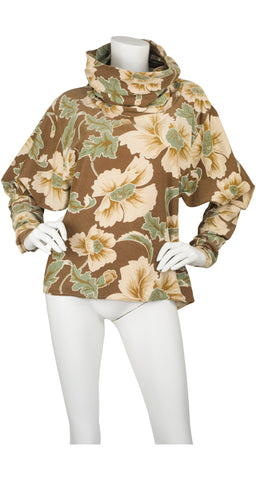 1970s Floral Corduroy Dolman Sleeve Turtleneck