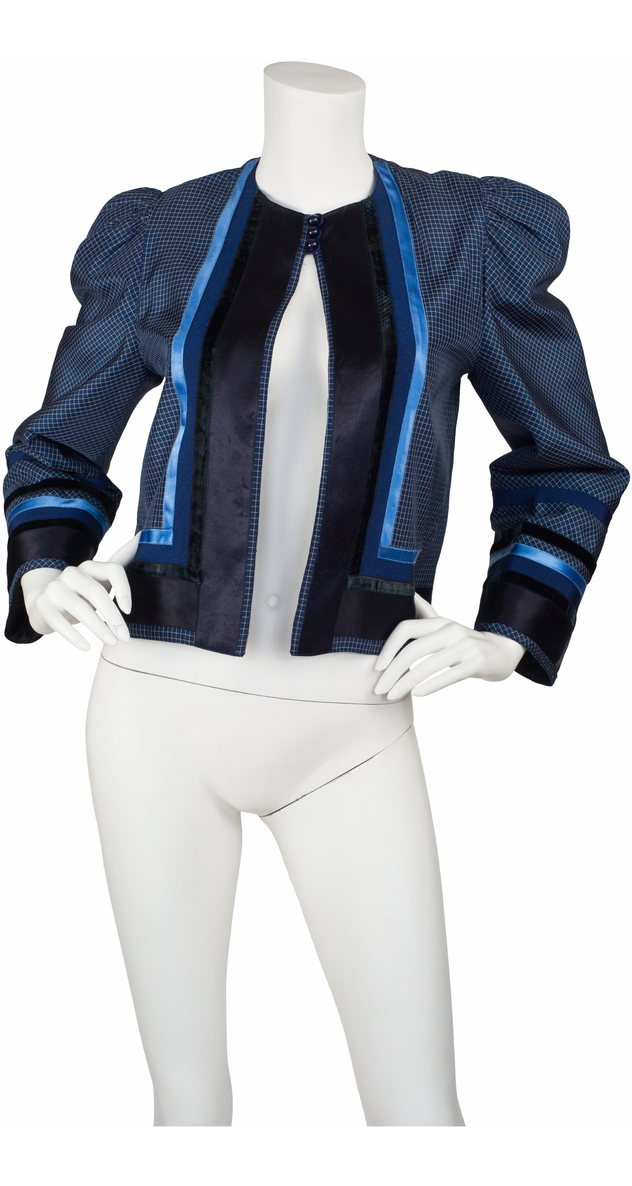 1970s Austrian Blue Plaid Puff Shoulder Jacket