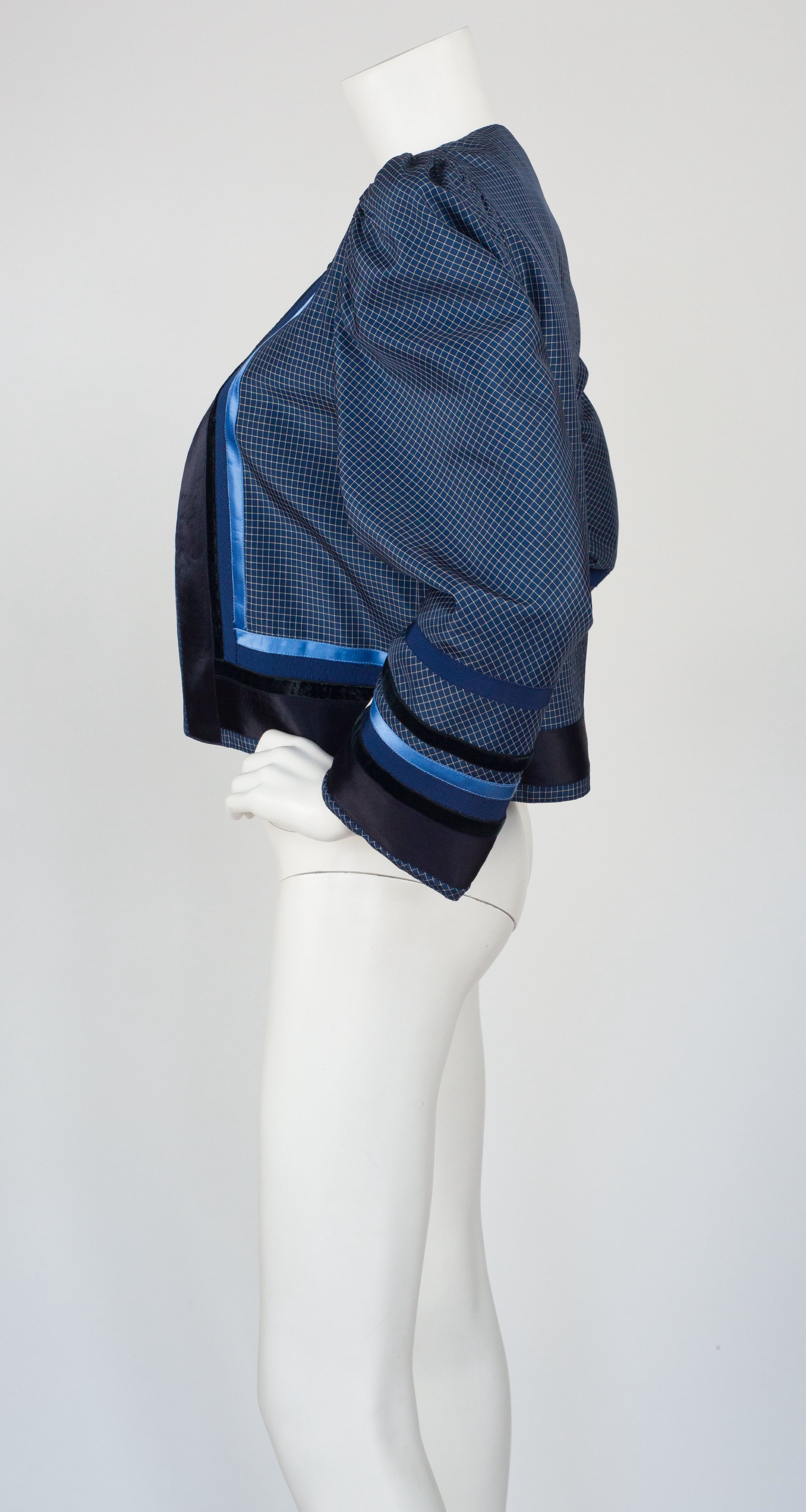 1970s Austrian Blue Plaid Puff Shoulder Jacket