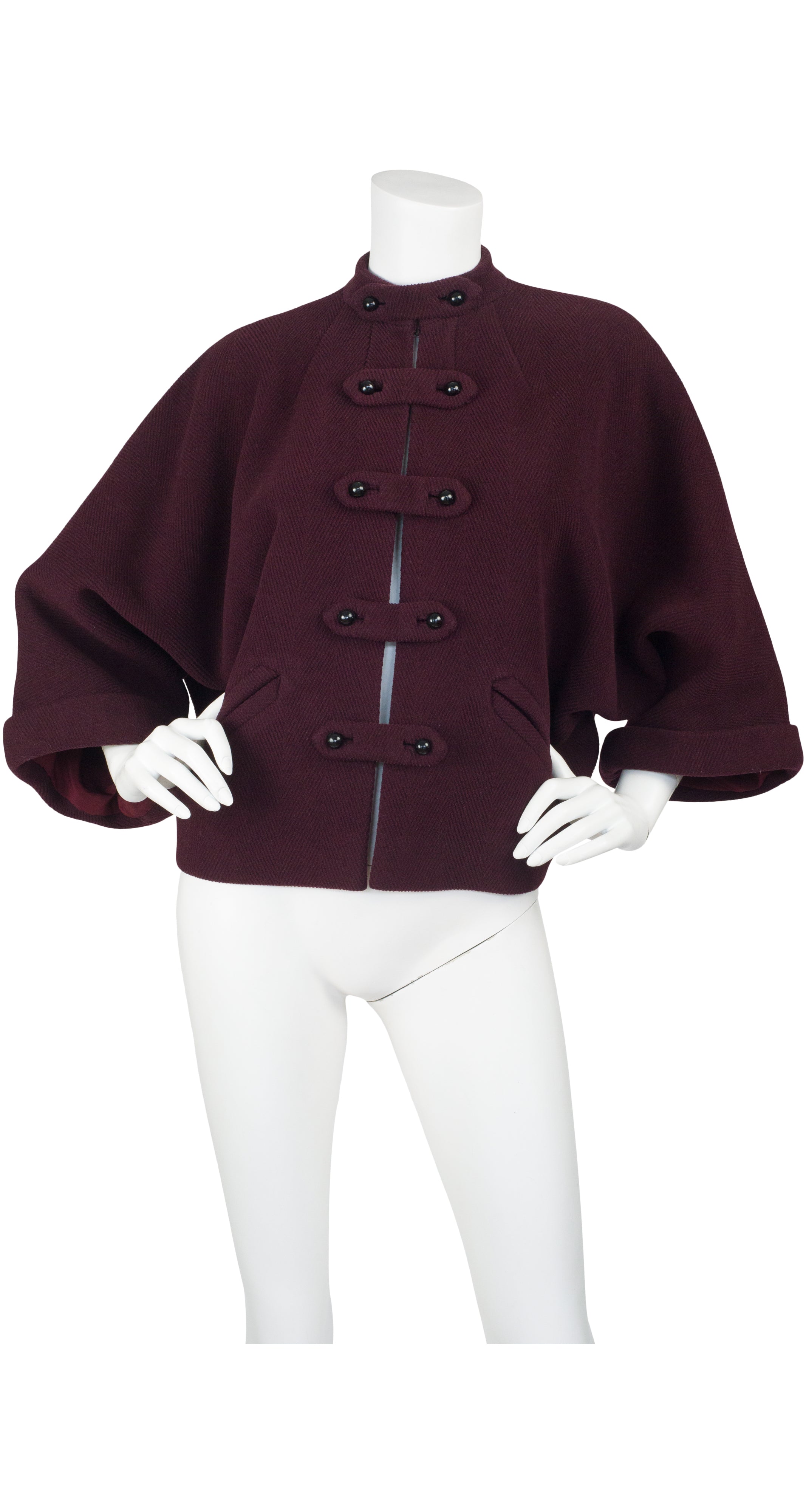 1960s Cardin-esque Burgundy Wool Dolman Sleeve Jacket