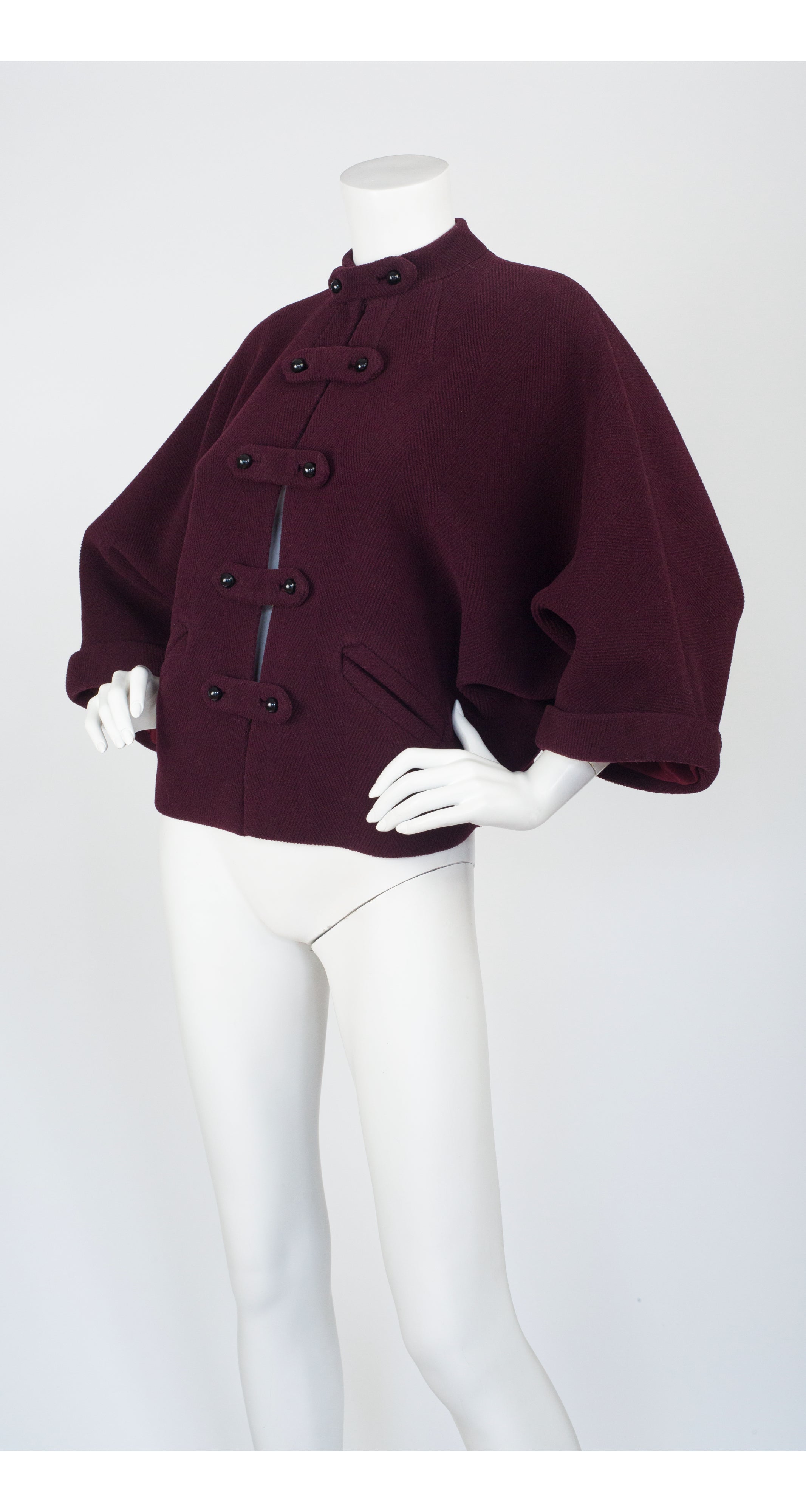1960s Cardin-esque Burgundy Wool Dolman Sleeve Jacket