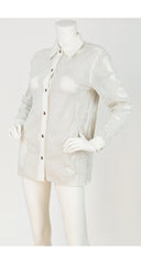 2000 S/S Runway White Perforated Leather Collared Snap Blouse