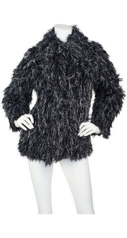 1970s Glam Rock Black String & Silver Tinsel Jacket