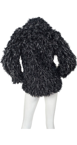 1970s Glam Rock Black String & Silver Tinsel Jacket