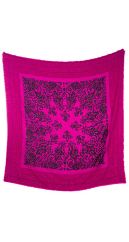 1970s 52" x 50" Baroque Magenta Wool Shawl
