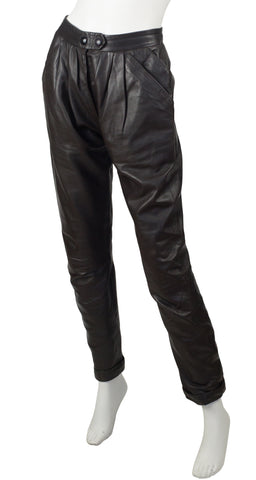 1980s "CD" Logo Snap Dark Brown Leather Pants