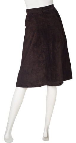 1970s "GG" Button Brown Suede A-Line Skirt