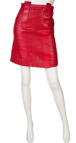1970s Mod Red Woven Leather Mini Skirt