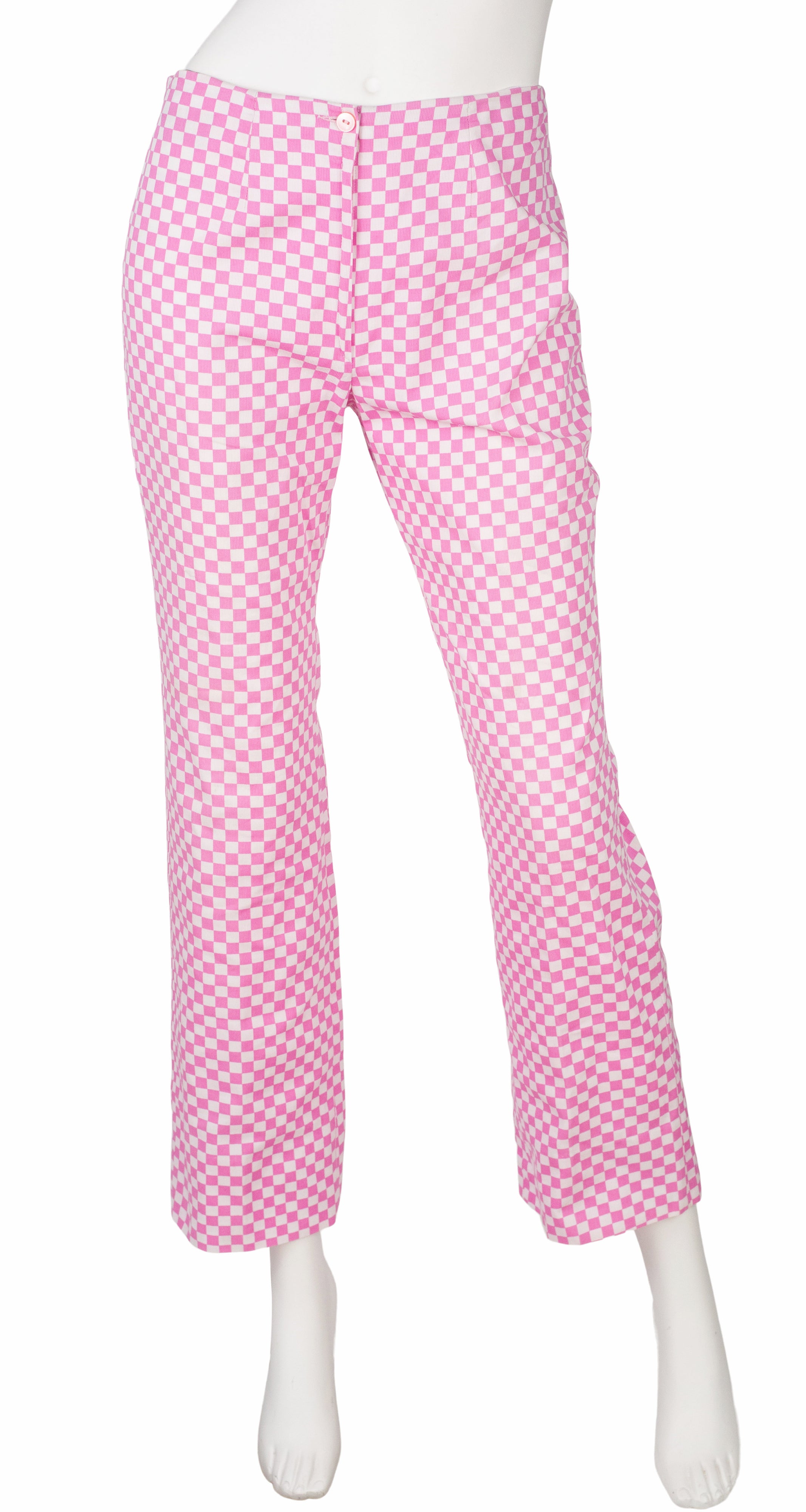 1960s Mod Pink & White Check Cotton Trousers