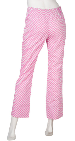 1960s Mod Pink & White Check Cotton Trousers