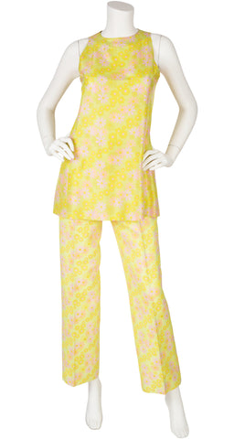 1960s Floral Silk Top & Brocade Trouser Set