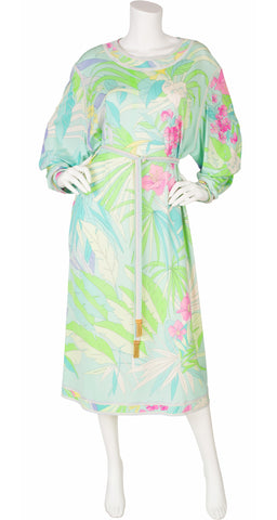 1980s Floral Silk Jersey Dolman Sleeve Dress